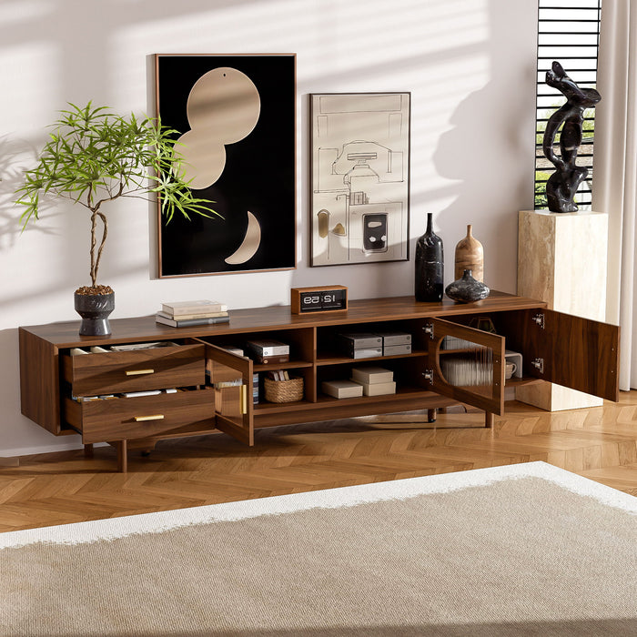 Modern TV Stand With Fluted Glass Doors & 2 Drawers Hearth and Haven