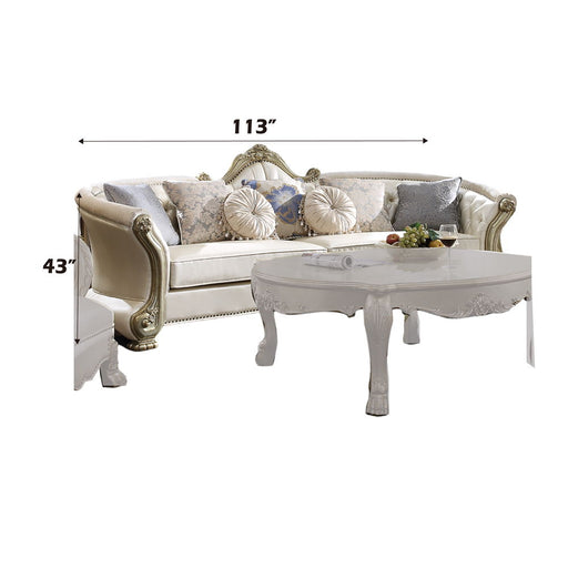 Dresden II - Sofa With 7 Pillows - Pearl Synthetic Leather & Gold Patina ACME