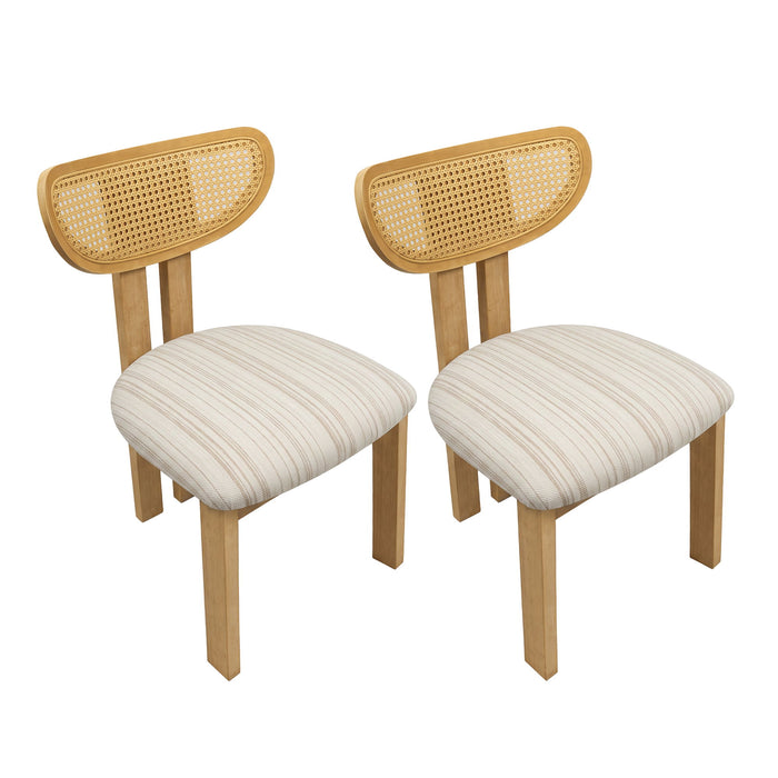 Striped Upholstered Rattan Back Dining Chairs (Set of 2) Home Essentials
