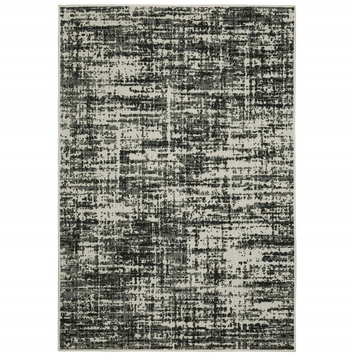 2' X 4' Abstract Stain Resistant Indoor / Outdoor Area Rug - Beige / Black