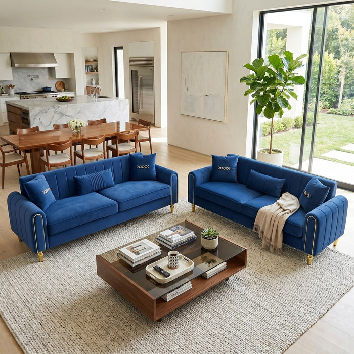 2 Piece Sofa 3 Seater Sofas Set - Blue Home Essentials