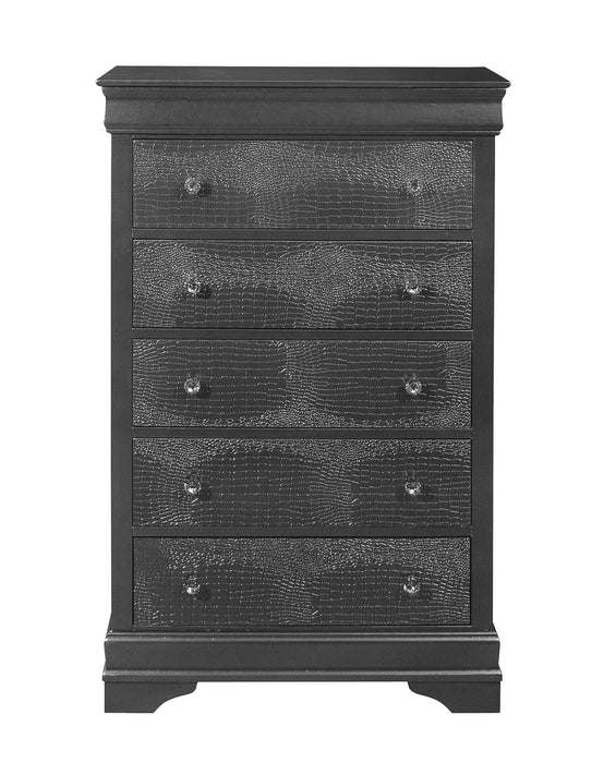 Solid Wood Five Drawer Chest - Metallic Gray