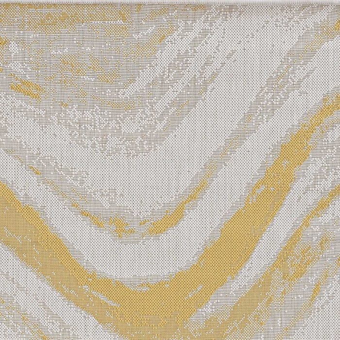 5' X 7' Machine Woven UV Treated Abstract Waves Indoor / Outdoor Area Rug - Ivory Gold