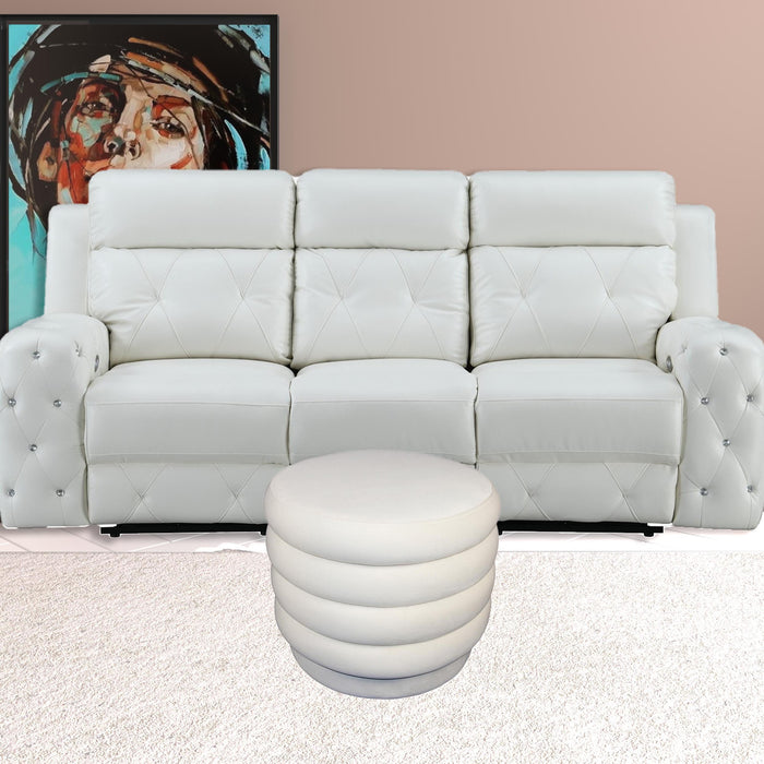 Velvet Tufted Round Cocktail Ottoman - White