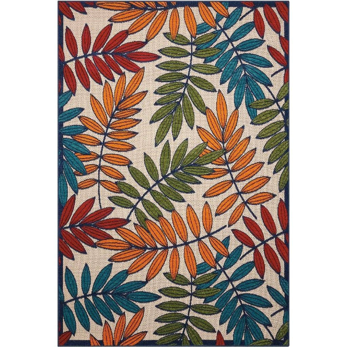 10' X 13' Floral Non Skid Indoor / Outdoor Area Rug - Beige Green / Orange