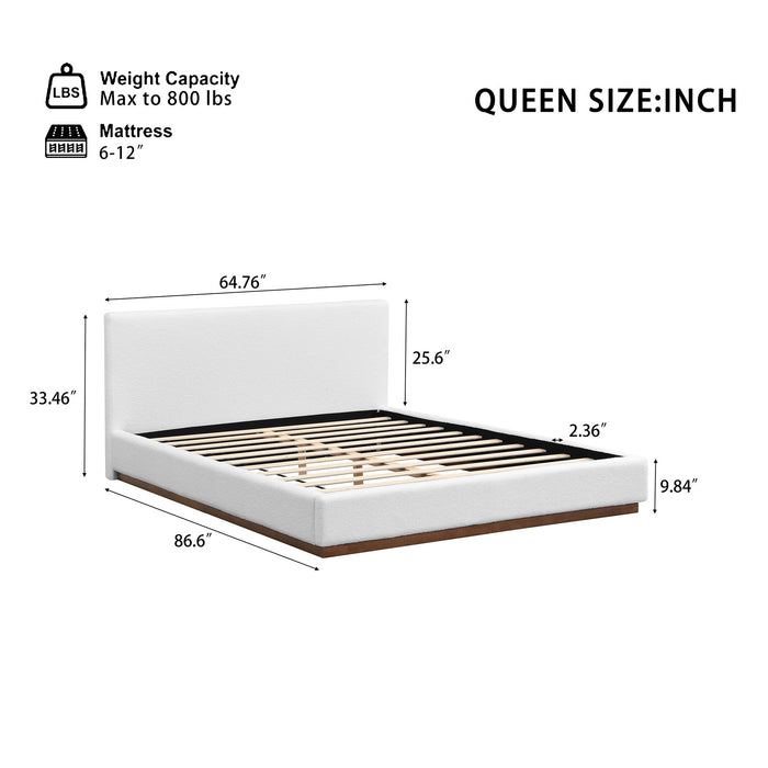 Queen Size Upholstered Bed With Solid Base Frame - White Noble House