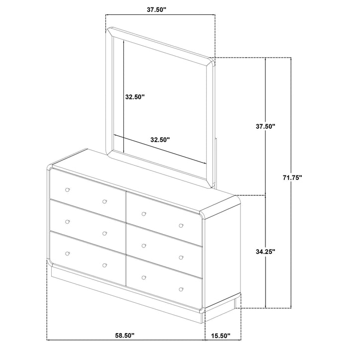 Burton - 6 Drawer Dresser With Mirror - Black Furniture Max