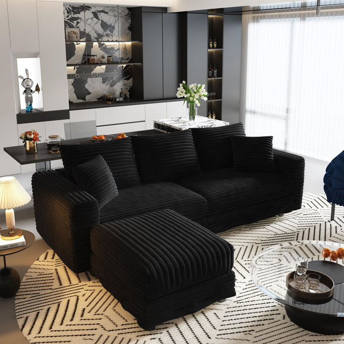 Deep Seat Convertible Sofa With Soft Pillows And Ottomans