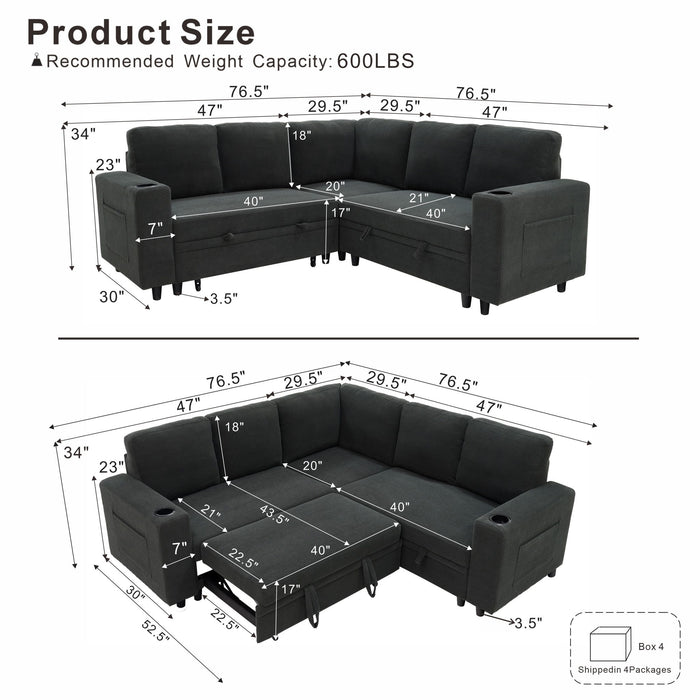 Upholstered L - Shape Sectional Sofa Bed With Pull Out Sleeper And Storage Home Essentials