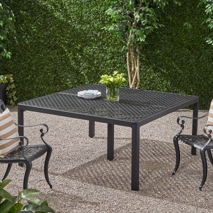Outdoor Modern Aluminum Dining Table With Woven Accents