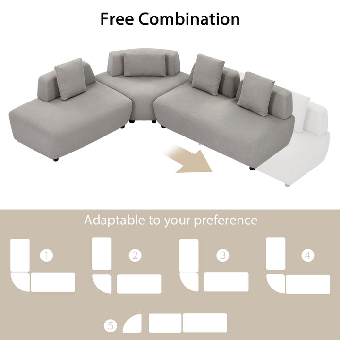 Contemporary 3 Piece Sectional Sofa Free Convertible Sofa With Four Removable Pillows For Living Room