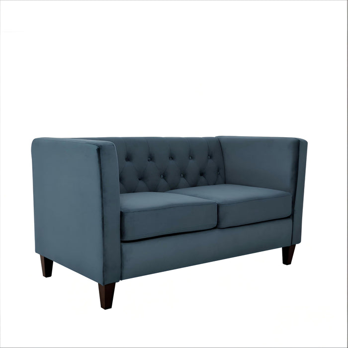 Button Tufted Loveseat, Upholstered 2 Seater With Square Arm For Living Room - Navy Blue US Pride