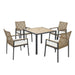 5 Piece Patio Dining Table Set, Acacia Wood Table Top With Umbrella Hole Home Essentials