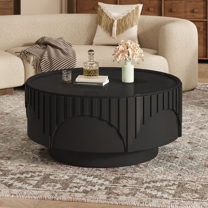 Round Fluted Drum Coffee Table With Sturdy Base For Living Room Hearth and Haven