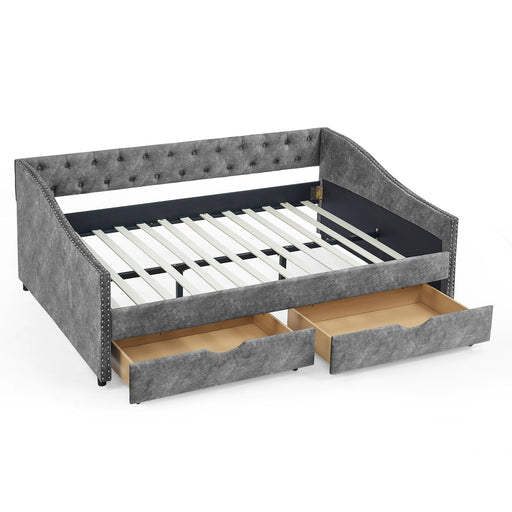 Upholstered Tufted Daybed With Drawers, Waved Arms Home Essentials