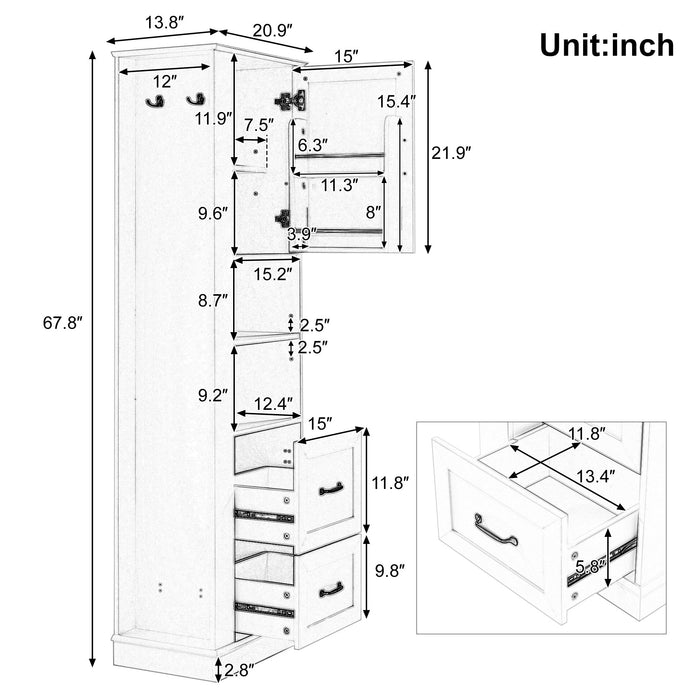 Freestanding Bathroom Storage Cabinet With Adjustable Shelves And Side Hooks Board, Rectangle Design Hearth and Haven