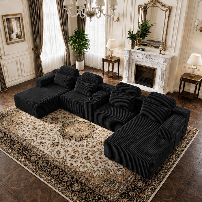 U-Shaped Sectional Sofa With Chaise Lounge And Cup Holders Home Essentials