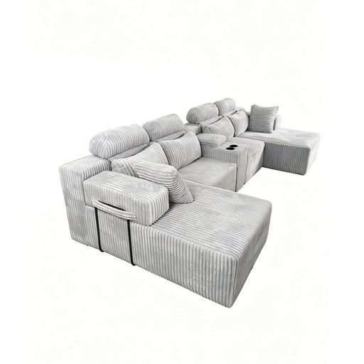 U-Shaped Sectional Sofa With Chaise Lounge And Cup Holders Home Essentials