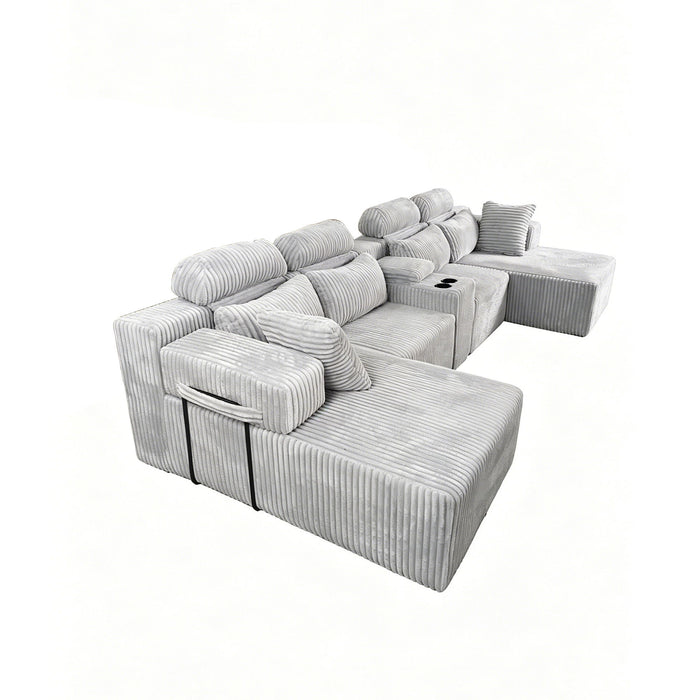 U-Shaped Sectional Sofa With Chaise Lounge And Cup Holders Home Essentials