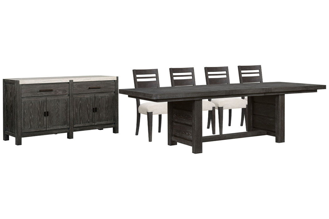Plum Creek - 6 Piece Extendable Trestle Dining Table Set Magnussen Furniture