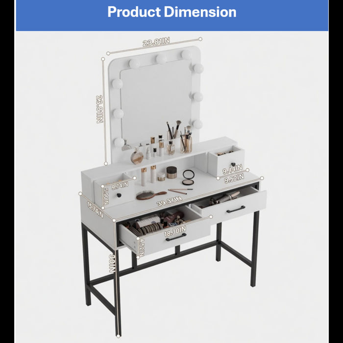 Vanity Desk With 3 Color Lighted Mirror And 4 Drawers Home Essentials