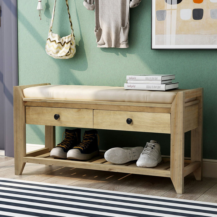 Shoe Rack With Cushioned Seat And Drawers Multipurpose Entryway Storage Bench Wash - Gray Wash Hearth and Haven