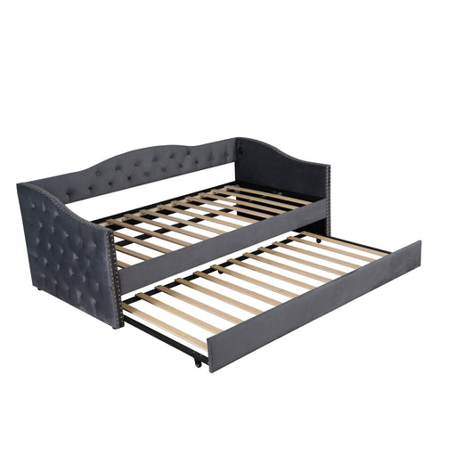 Twin Size Upholstered Daybed With Trundle And USB Charging Design For Bedroom - Gray Home Essentials