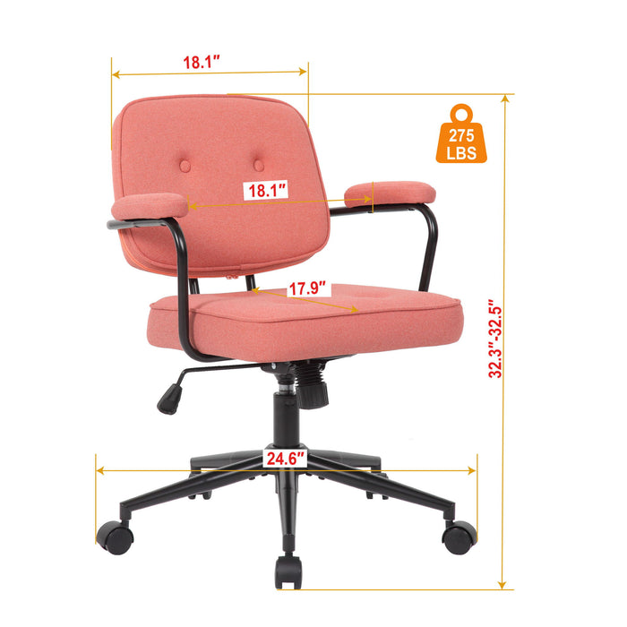 Office Swivel Desk Chair With Curved Armrest, Soft Upholstered Task Chair - Pink Home Essentials