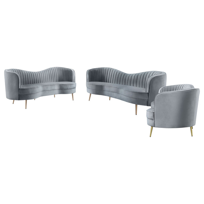 Sophia - 3 Piece Upholstered Channel Tufted Sofa Set - Gray Furniture Max