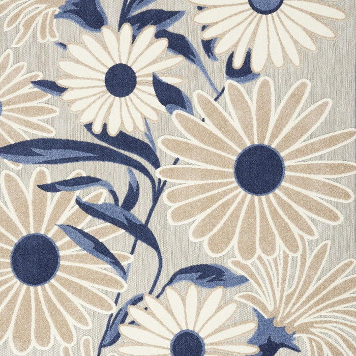 9' X 12' Floral Stain Resistant Non Skid Area Rug - Gray / Blue