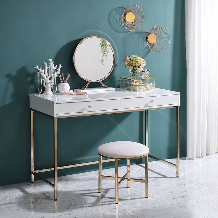 Ottey - Vanity Desk Same 92540) - White High Gloss & Gold