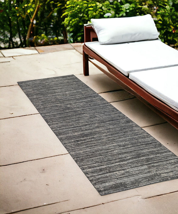 8' Runner Striped Stain Resistant Outdoor / Indoor Runner Rug - Brown / Ivory