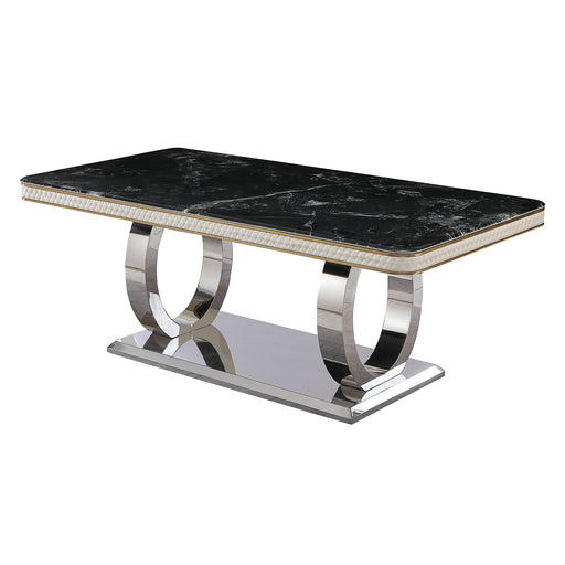 Luxury Modern Dining Table With 6 Chairs Marble Top Titanium Plated Base - Black Home Essentials