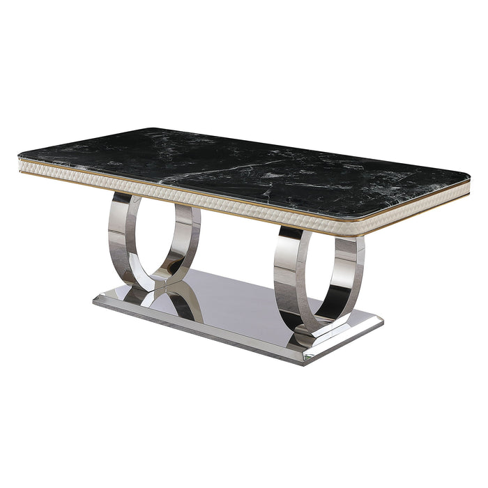 Luxury Modern Dining Table With 6 Chairs Marble Top Titanium Plated Base - Black Home Essentials