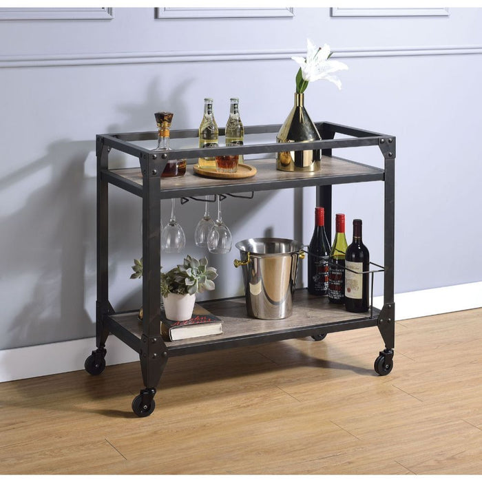 Jorgensen - Serving Cart - Rustic Oak & Charcoal ACME