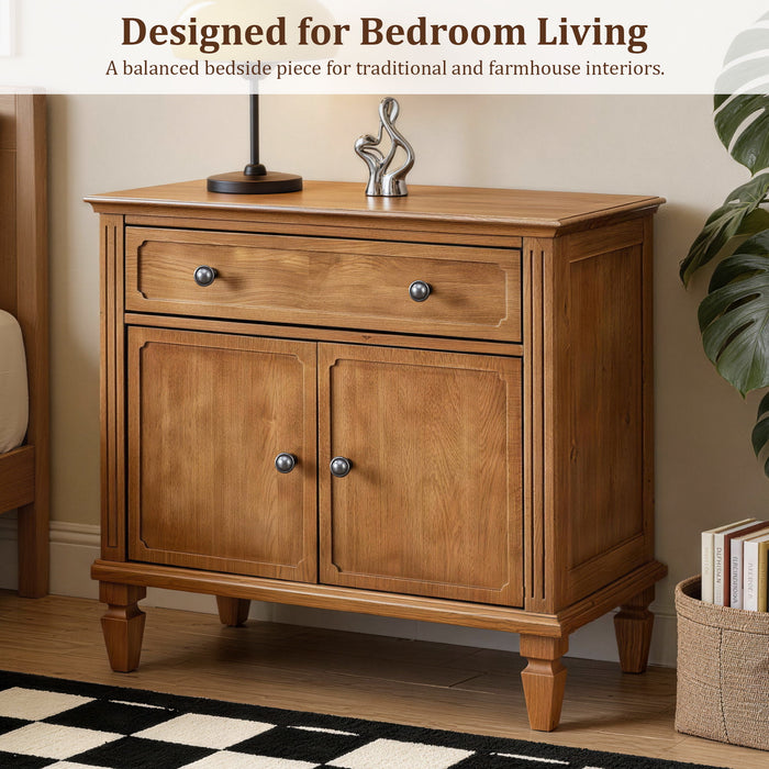 Nightstand With Charging Station Bedside Table With Drawer And Double Door Storage Home Essentials