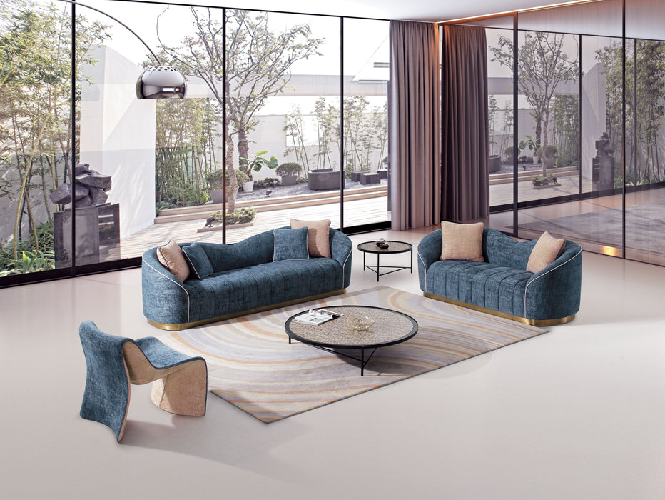 Modern Living Room Sofa (Set of 3) - Blue