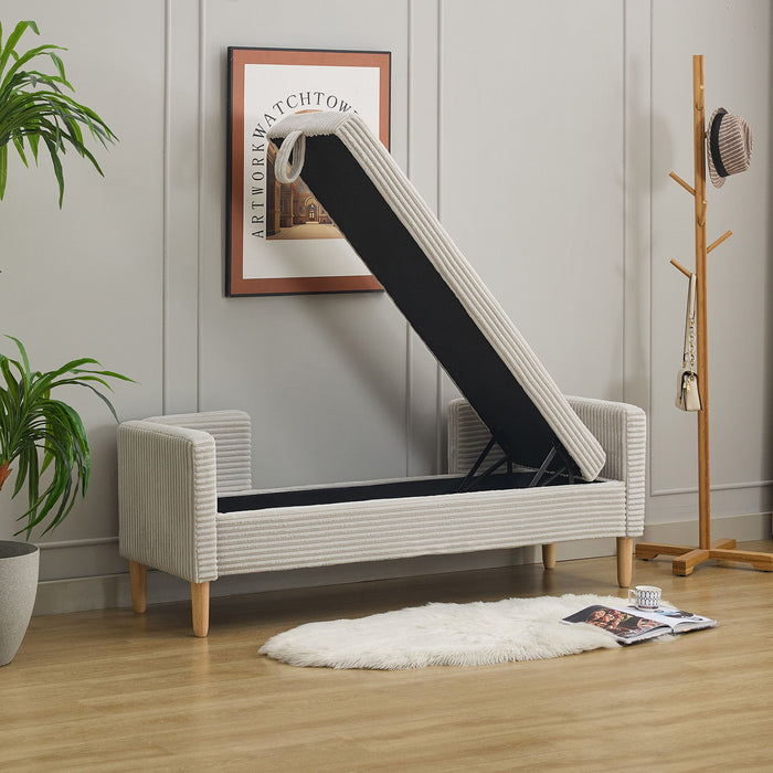 Upholstered Corduroy Flip Top Storage Bench For Living Room Home Essentials