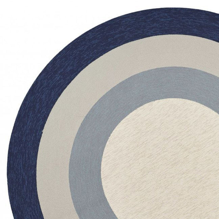 7' UV Treated Bordered Round Indoor / Outdoor Area Rug - Navy Slate