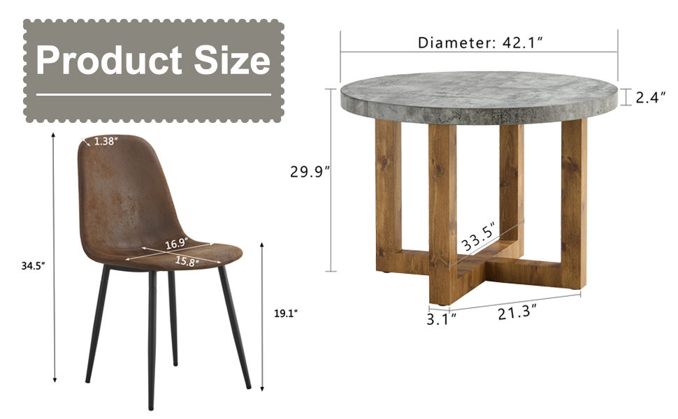 A Modern And Practical Circular Dining Table. Made Of MDF Tabletop And Wooden MDF Table Legs. A Set of 6 Brown Cushioned Chairs