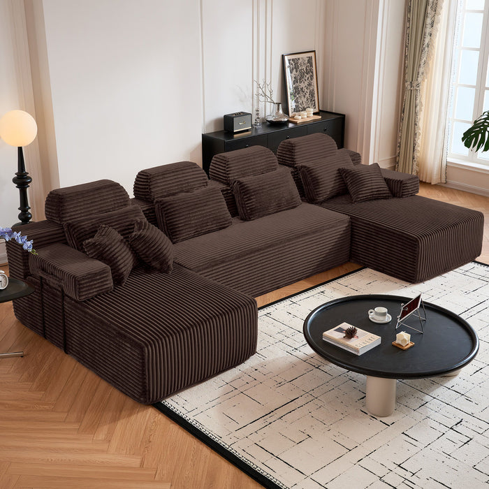 Sectional Sleeper Sofa & Storage Pockets, Modular Couch With Throw Pillows For Living Room Home Essentials