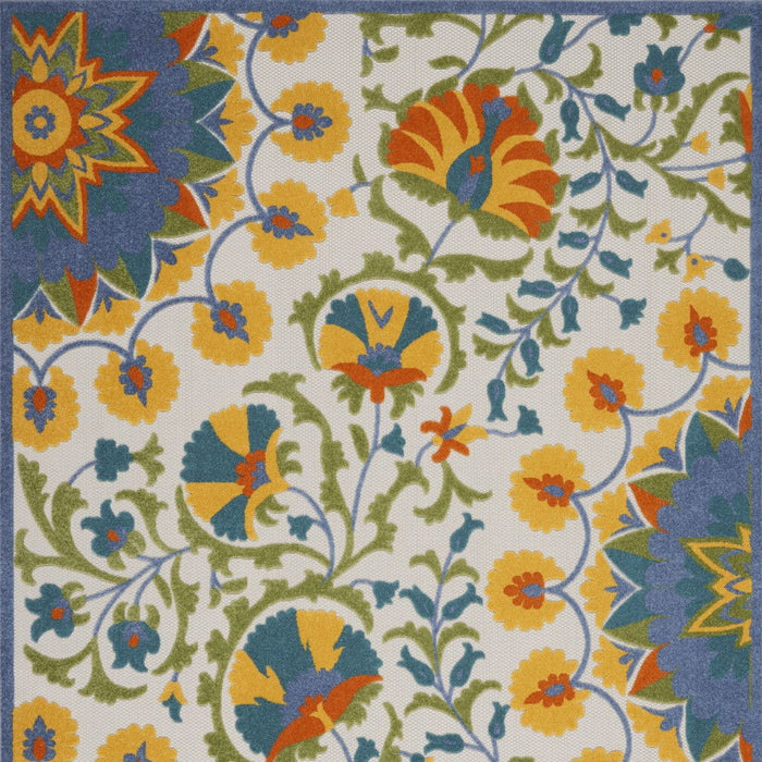 9' X 12' Toile Non Skid Indoor / Outdoor Area Rug - Blue Yellow / White