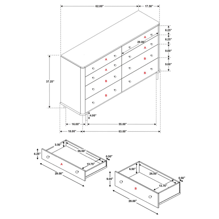 Anser - 8 Drawer Dresser - Black Furniture Max