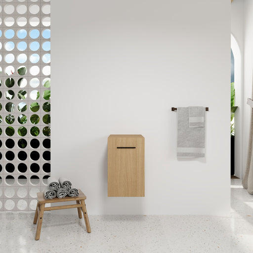 Floating Bathroom Vanity Single Door Base Cabinet, Wall Mounted Storage - Light Oak Home Essentials