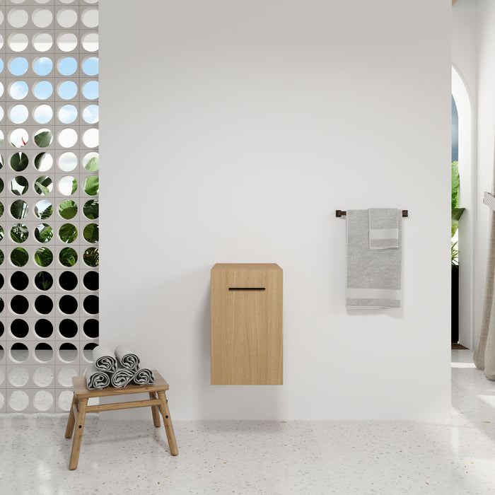 Floating Bathroom Vanity Single Door Base Cabinet, Wall Mounted Storage - Light Oak Home Essentials