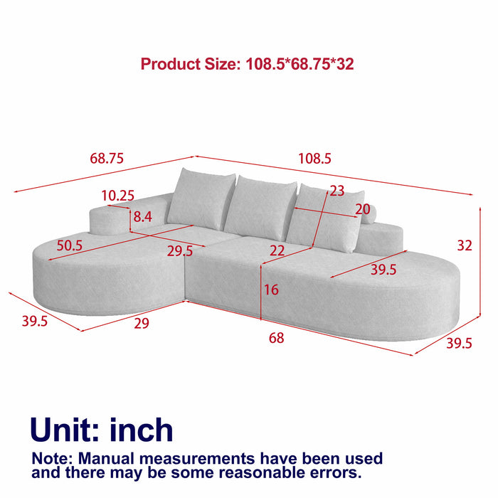 Modern Curved Sofa, L-Shaped Modular Sectional Set With 3 Pillows Home Essentials