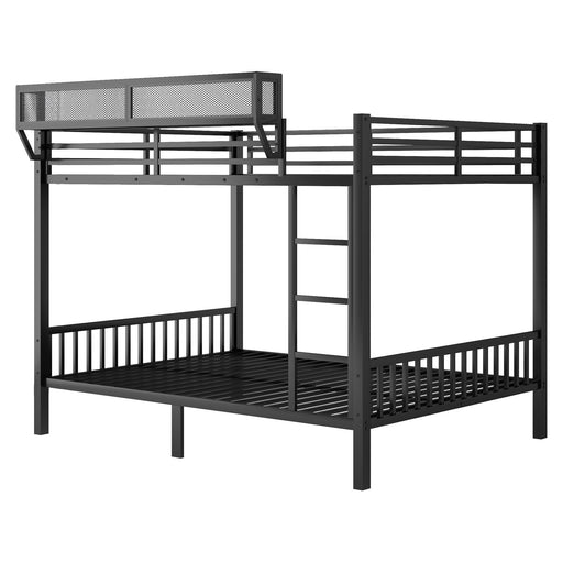 Queen Over Queen Bunk Bed With Ladder And Storage Shelf - Black Home Essentials