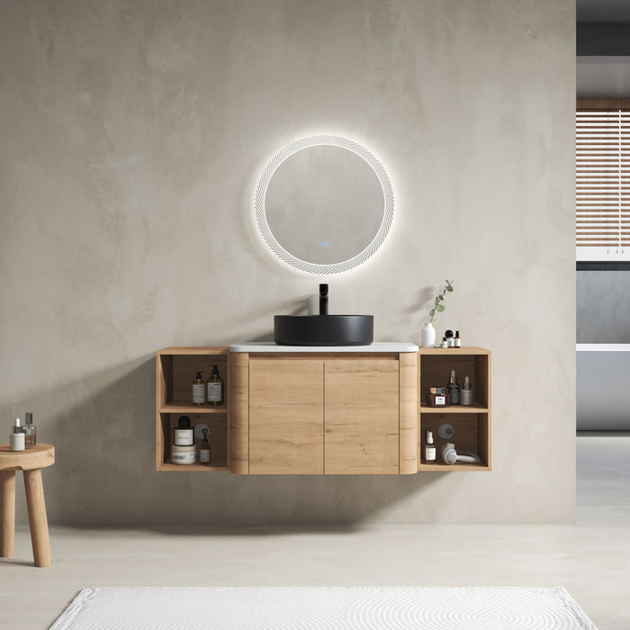 Wall Mounted Bathroom Vanity With Art Sink, 2 Storage Shelves, Soft Close Door Home Essentials