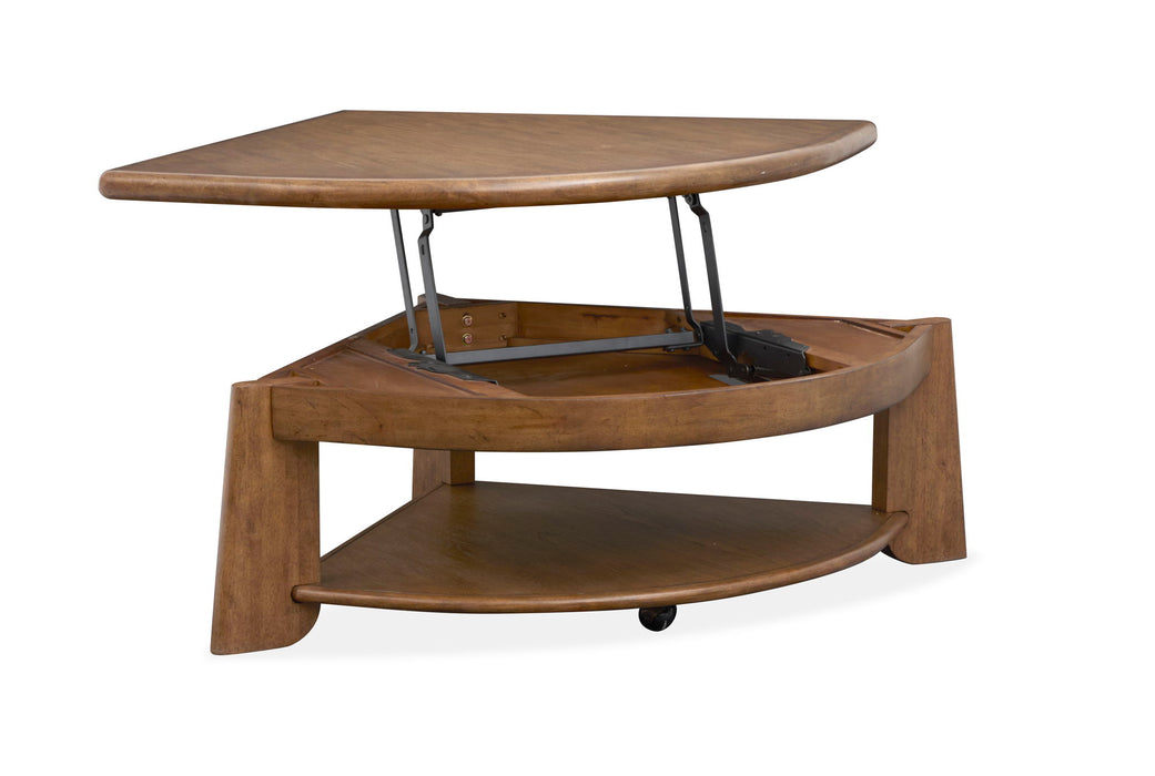 Tanner - Pie Shaped Lift Top Cocktail Table With Casters - Tawny Brown Magnussen Furniture