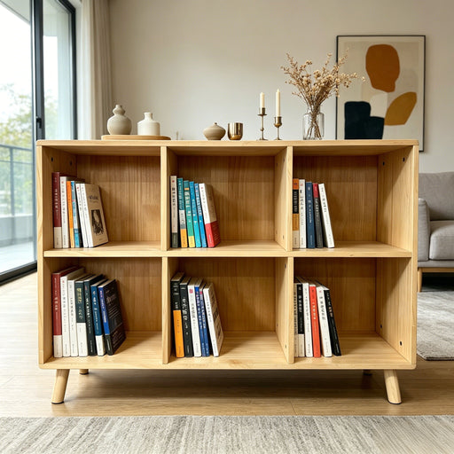 6 Cube Storage Shelf, Freestanding Open Bookcase With Legs Cubby Organizer For Living Room - Natural Wood Home Essentials